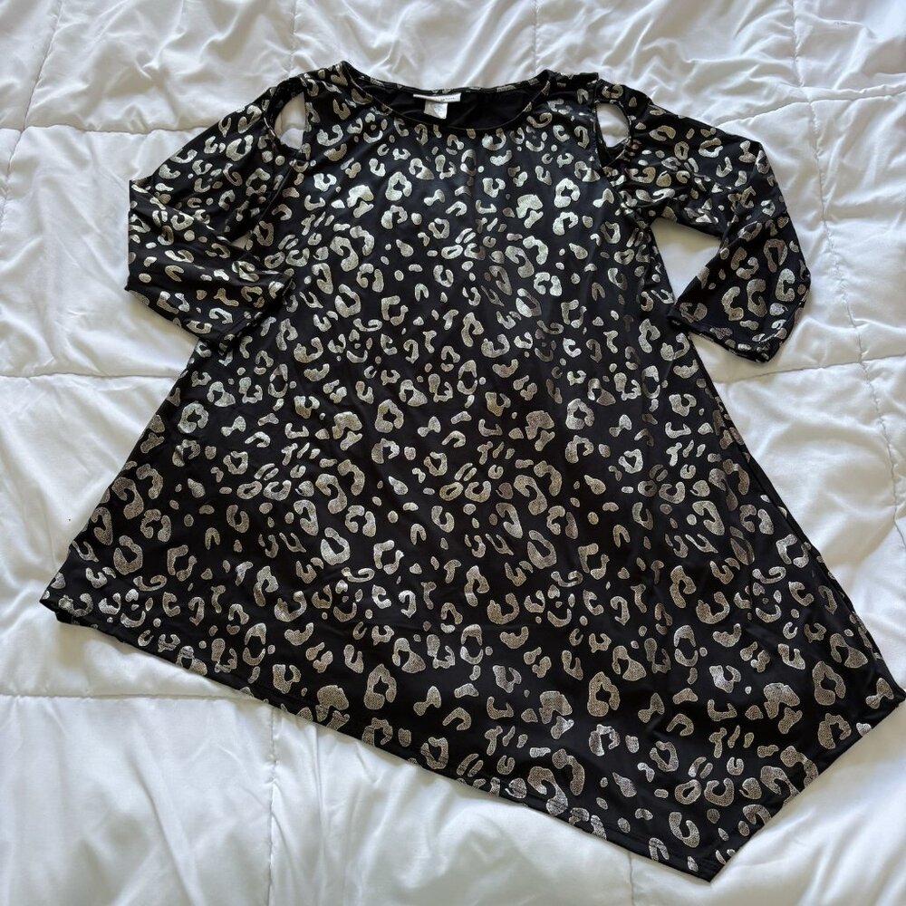Vintage‎ 90s Black Gold Leopard Blouse 3/4 Sleeve Womens Size Medium Flowy Long